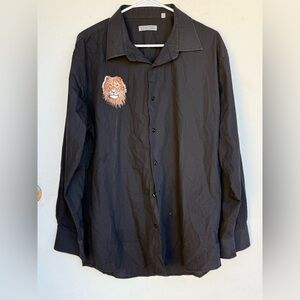 Men's Black Shirt Jacket with Embroidered Lion